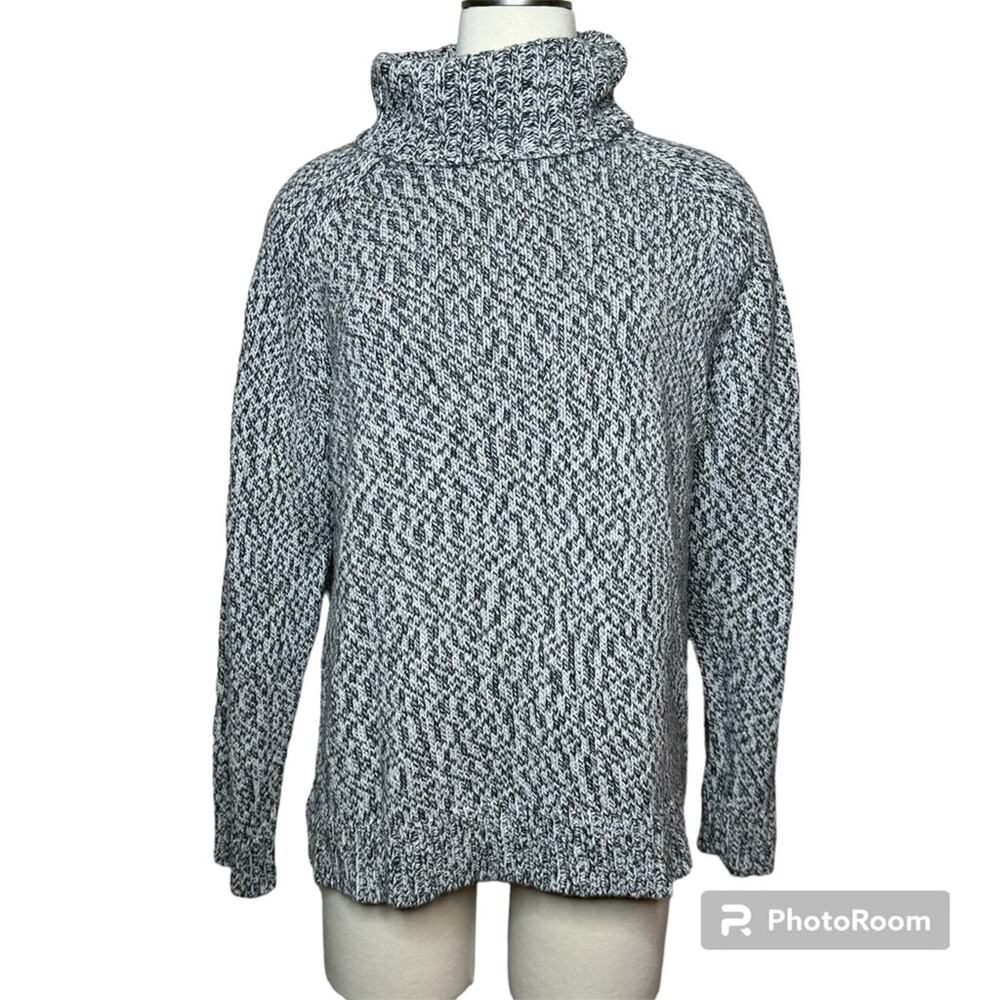 Eddie Bauer Cotton Grey Black Chunky Knit Turtleneck Sweater Size S